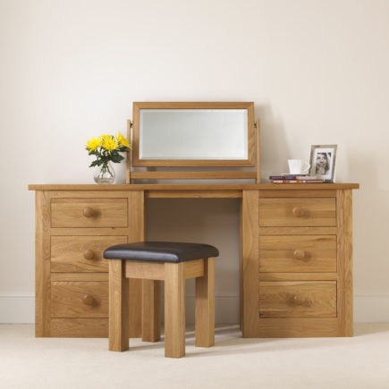 Quercus Solid Oak Double Pedestal Dressing Table Con-Tempo Furniture