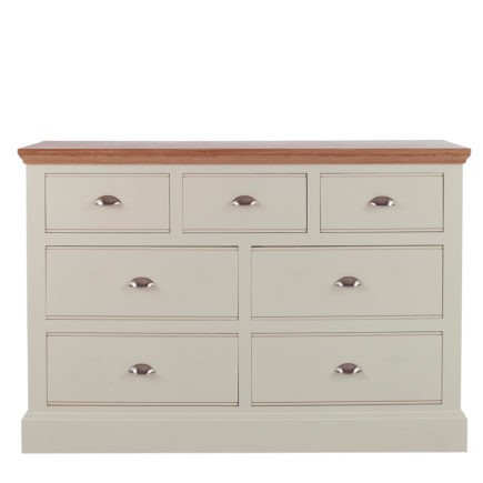 Impello ivory painted bedroom furniture 4+3 chest of drawers with oak top