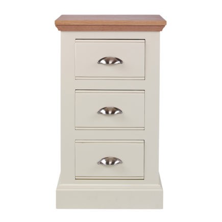 Impello painted ivory painted bedroom furniture 3 drawer bedside table with oak top