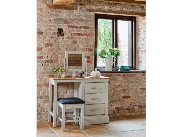 lusso grey painted bedroom furniture pedestal dressing table with oak top and stool