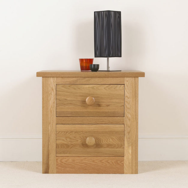 Quercus Solid Oak large 2 drawer bedside table Con-Tempo Furniture