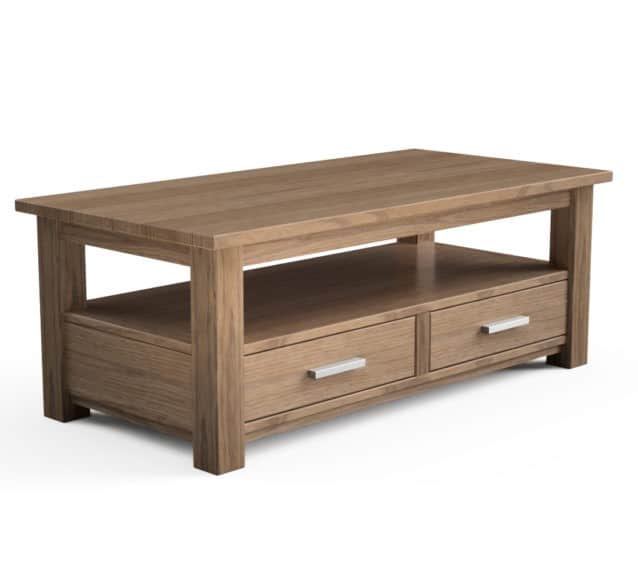 Quercus Solid Oak Coffee Table With  Drawers Con-Tempo Furniture