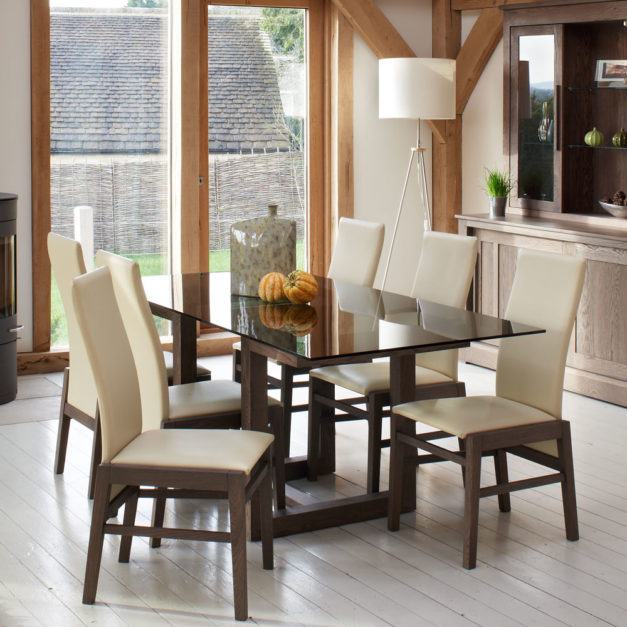 quercus oak and glass dining tables