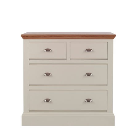 Impello ivory painted bedroom furniture 4 drawer chest of drawers with oak top