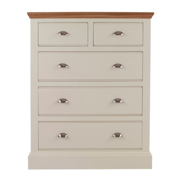 Impello ivory painted bedroom furniture 2+3 chest of drawers with oak top