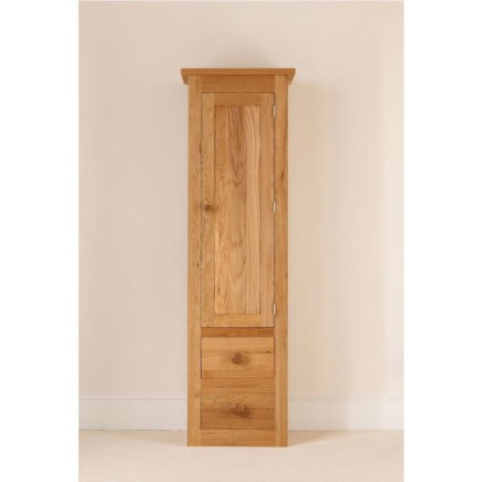 quercus solid oak cabinet tall boy with panelled door and drawers