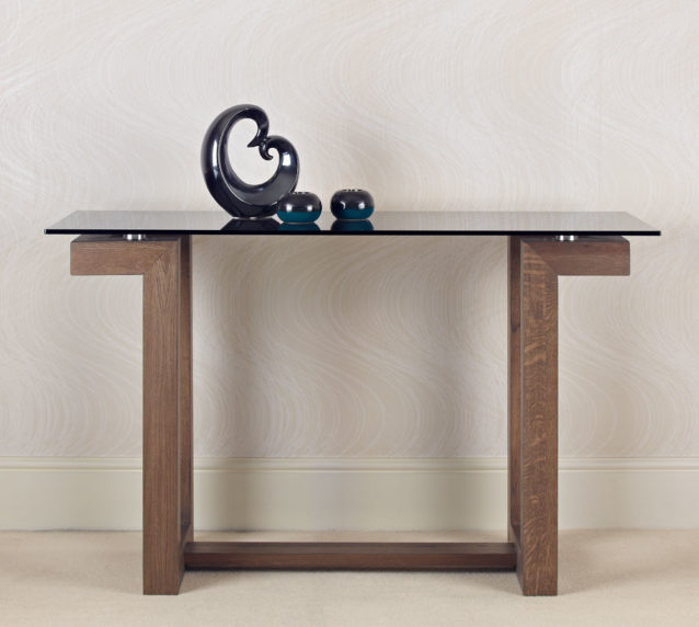 contemporary oak and glass console tables