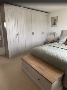 Bespoke fitted 4 door wardrobe, painted in farrow and ball colours