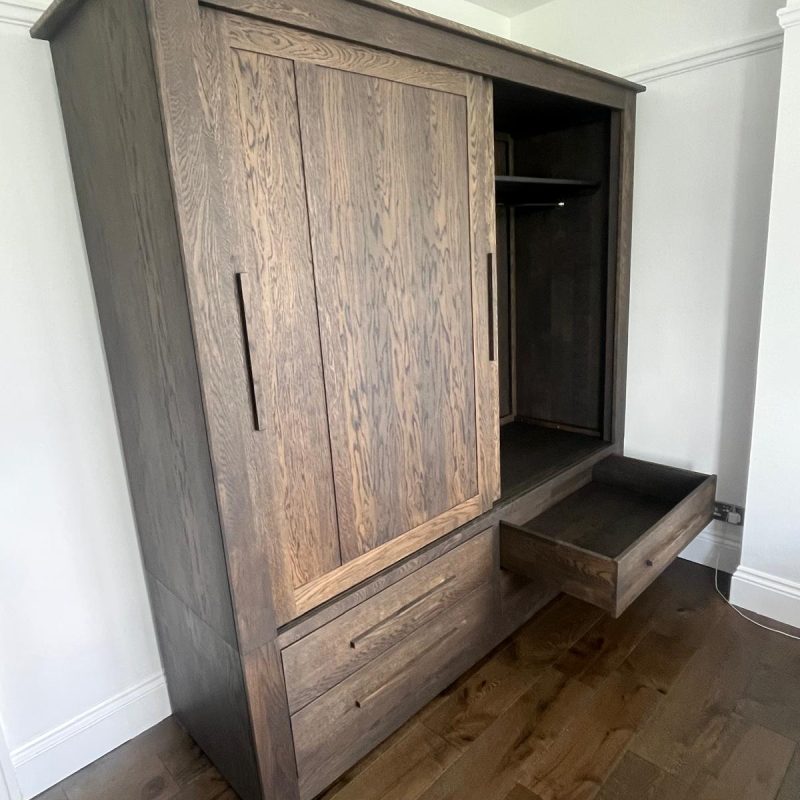 Bespoke oak sliding door wardrobe