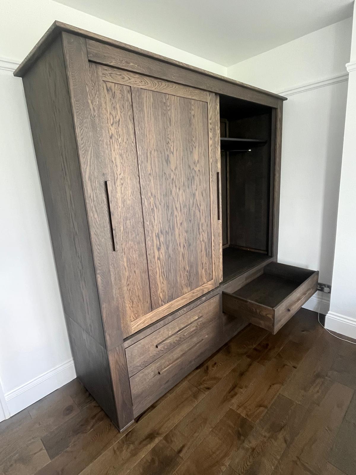 Bespoke oak sliding door wardrobe