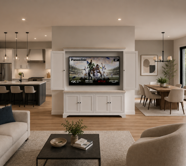 Henley Oak & Painted 65″ TV Cabinet with Bifold Doors Con-Tempo Furniture