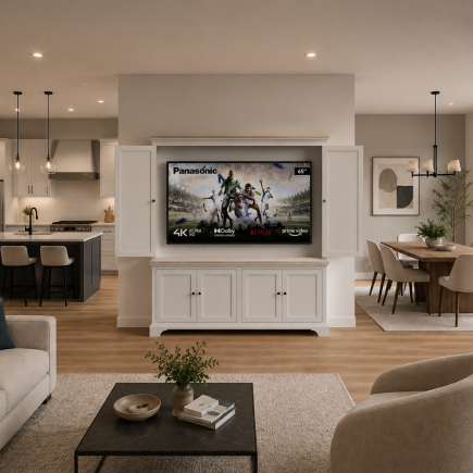 Henley Oak & Painted 65″ TV Cabinet with Bifold Doors Con-Tempo Furniture