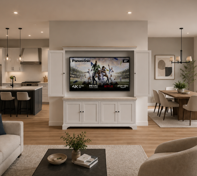 Henley Oak & Painted 65″ TV Cabinet with Bifold Doors Con-Tempo Furniture